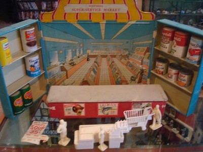 Wolverine Tin Super Service Market Toy Mini Play Food Shop Store Doll House Vtg