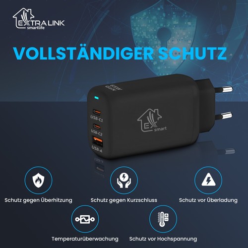 Ładowarka 65W GaN 2x USB-C 1x USB-A + kabel ładujący USB-C - kabel do iPhone 27W 2m - Zdjęcie 2 z 11