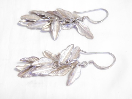 Vintage Sterling Silver Dangle Leaf Earrings AE101 - Picture 6 of 10