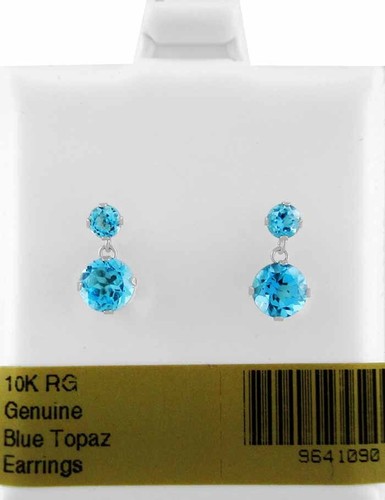 GENUINE 1.20 Cts BLUE TOPAZ STUD EARRINGS 10K WHITE GOLD - Free Certificate -NWT