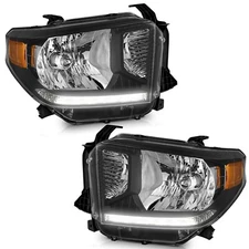 WEELMOTO Black Headlights For 2014-2021 Toyota Tundra LED DRL Pair Left + Right