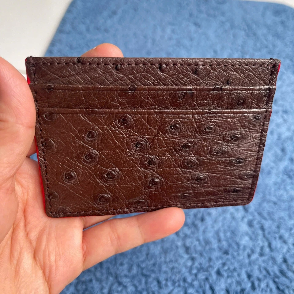 OSTRICH Leather SKIN Credit Card Holder DOUBLE SIDE Genuine OSTRICH Brown - Image 4 of 4