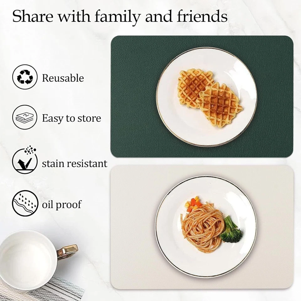 Juego de 4 manteles individuales de cuero de doble cara alfombrilla de mesa de comedor cocina resistente al calor Foto 4 de 4