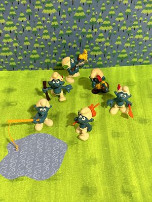 LOT OF 6 OUTDOOR ACTIVITY Smurfs: ANGLER ARCHER HIKING TRAVELER HUNTER TRACKER