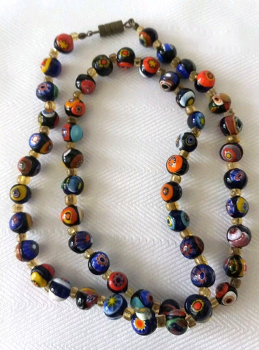 Vintage Venetian Murano Millefiori 22" Round Glass Bead Necklace & Earrings - Picture 6 of 14