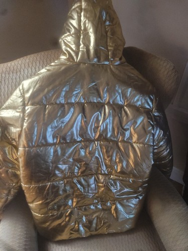 Champion Jacket Mens Size Large Gold Metallic Puffer Nasa Casual Hooded - Foto 4 di 5