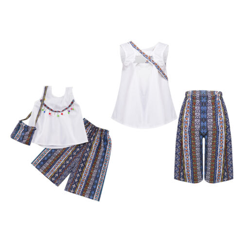 Abiti Vacanza Bambine Gilet Vacanza Con Pantaloni Tagliati E Borsa Spiaggia Carino - Foto 4 di 29