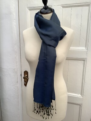 NEU OHNE ETIKETT VINTAGE BLAU SEIDE & FEINE WOLLE UNISEX SCHAL TUCH