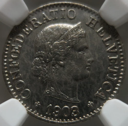SWITZERLAND 5 Rappen 1903 B NGC MS 64 UNC Bern Helvetia Graded Nickel Wreath