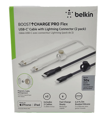 Belkin MFi-Certified Pro Flex USB-C to Lightning Cable 6.6ft for iPhones 2-Pack