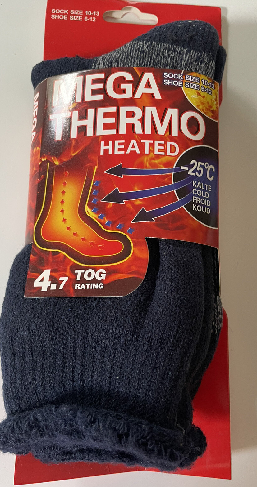 Mega Thermo Mens Thermal Socks Sz 6-12 4.7 TOG Blue NWT Elastic Comfort Fit