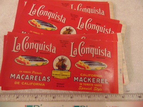 Wholesale 50 VINTAGE LA CONQUISTA MACKEREL CAN LABELS - Picture 3 of 3