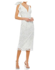 MAC DUGGAL ORNATE BOW SEQUIN COCKTAIL IVORY MIDI DRESS sz 10