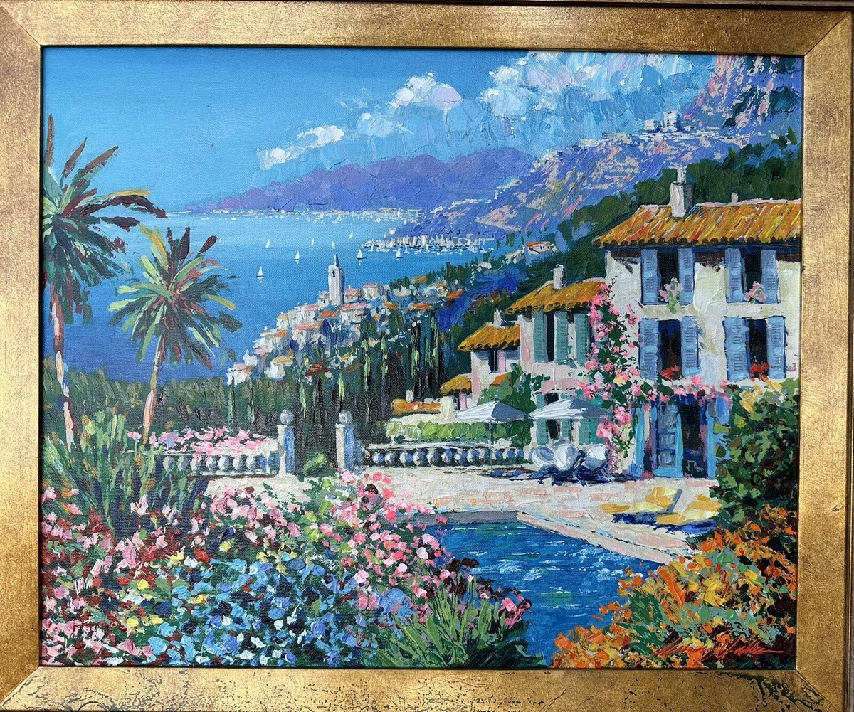Kerry Hallam「Paradiso」版画AP版 額装 地中海 #457 Kerry Hallam Paradiso Mediterranean LE Painting on Canvas Signed