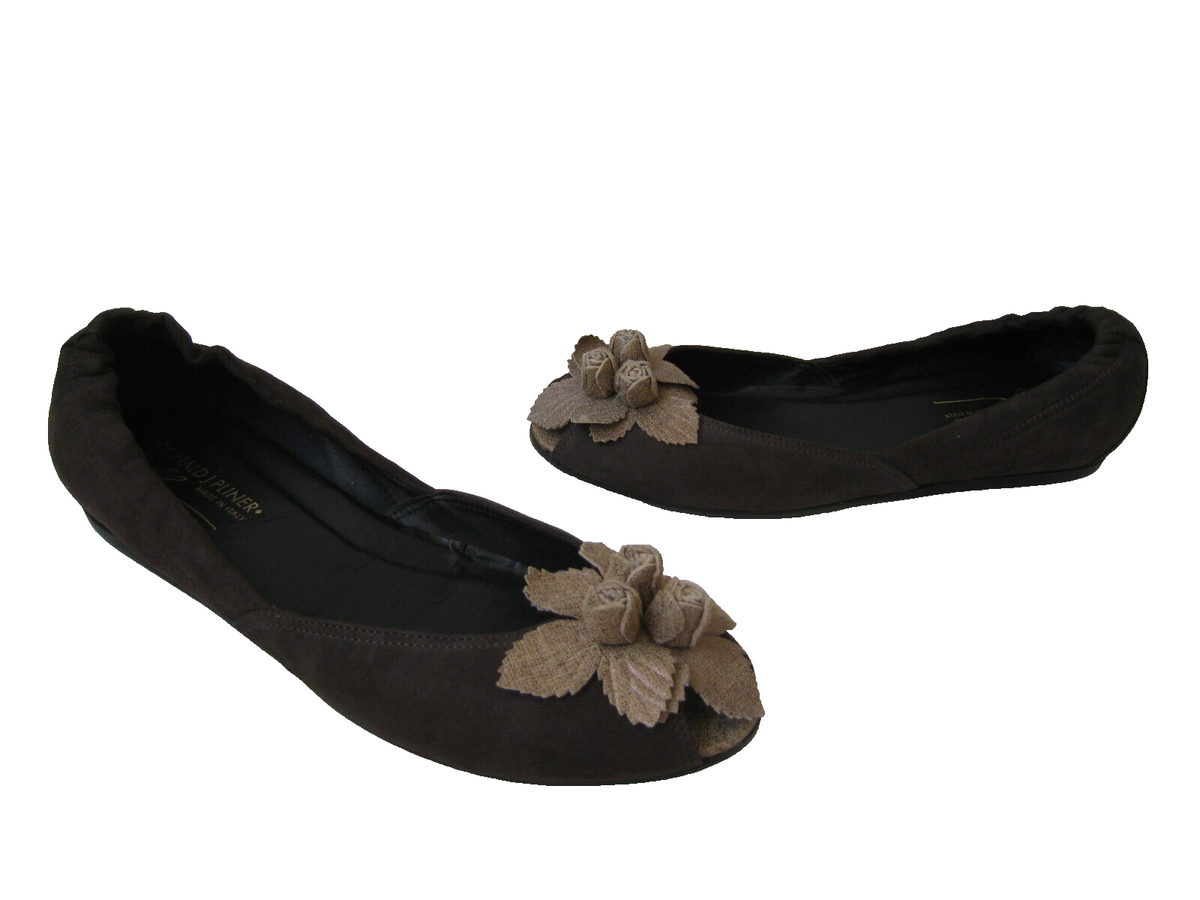 DONALD J.PLINER ITALY BROWN SUEDE LEATHER ROSE BALLET FLATS  display picture 2