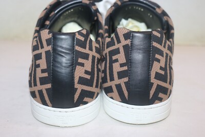 Fendi Men's Brown Black FF Logo Perforated Domino Sneakers Size 11