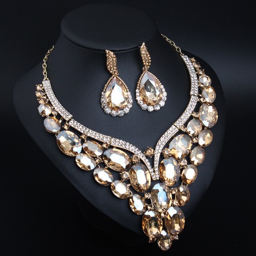 Bridal Women Crystal Necklace Choker Earrings Jewelry Set Wedding Party Bib Gift - Picture 54 of 87