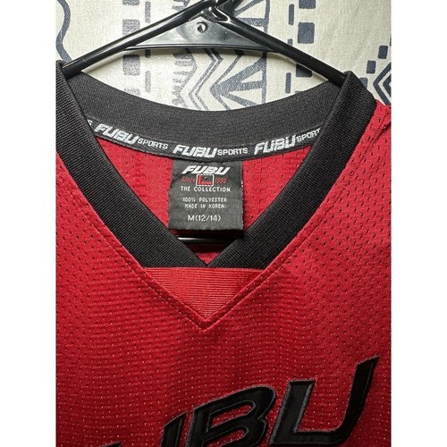 Fubu Throwback Youth Kids Red V neck Jersey Medium M 12-14 - Picture 4 of 4