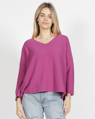 SASS Size 14 Magenta Pink V Neck Cotton OVERSIZE Drop Sleeve Jumper Top BNWT - Picture 5 of 11
