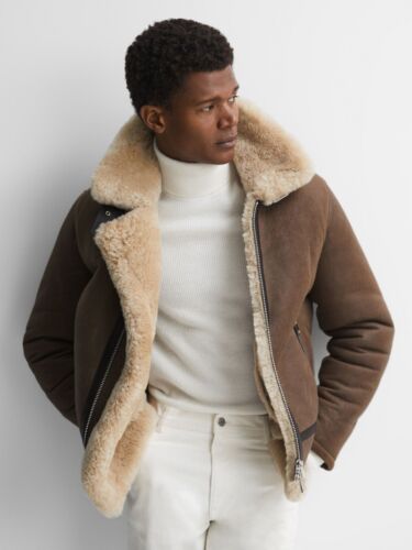 REISS Hardy Shearling Double Buckle Jacket in Brown - Size Large - Picture 5 of 6