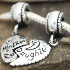 SILVER BEAD EUROPEAN CHARM FOR BRACELET MOTHER DAUGHTER DANGLES 2 PCS A205 set