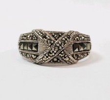 Sterling Silver Square and Round Marcasite X Pattern Ring Size 8 3/4