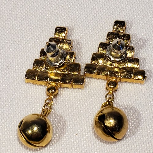 Sparkling Faux Rhinestone Christmas Candy Cane Pin and Tree Earrings Set A708 - Picture 8 of 10