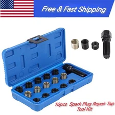 16Pcs Spark Plug Rethread Repair Tap Tool Thread Reamer Insert Kit 16xM14x1.25 x