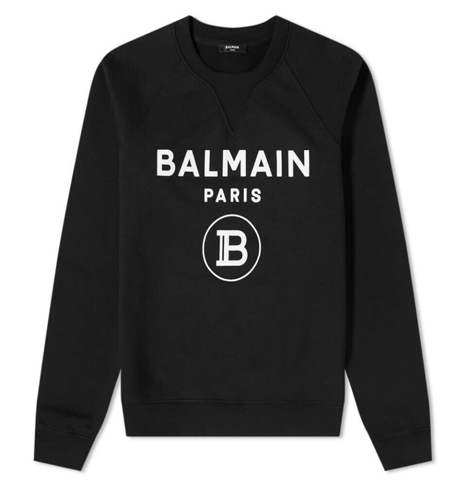 Balmain Paris Black Cotton Sweatshirt White Velvet Balmain logo M | eBay