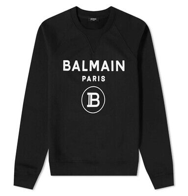 Balmain Paris Black Cotton Sweatshirt White Velvet Balmain logo X-Large ...