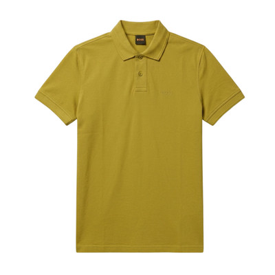 BOSS Herren Poloshirt S Oliv Grün Gelb Baumwolle Piqué Kurzarm Polo Shirt