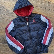 Nike Air Jordan Boys Hooded Puffer Jacket Black Red Youth L 12-13 Jumpman Coat