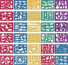 30 Pieces Drawing Stencils Set for Kids, Plastic Drawing Painting Stencil Tem...