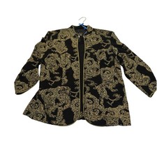 Alex Evenings Jacket Evening Wrap Black Gold Metallic Scroll Sequin Petite LP