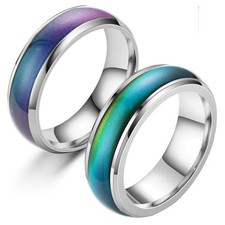 2 Pcs Mood Rings for Kids Men Women With Color Mood Chart Stainless Steel Band M
