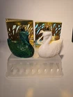 Vintage Avon Royal Swan SET Blue & Milk Glass Cologne Bottle, New in Box FULL!
