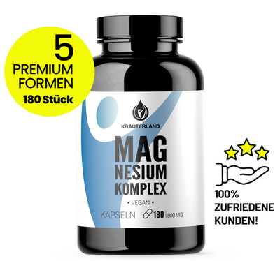 KRÄUTERLAND Magnesium Komplex 400mg - aus 5 veganen Magnesiumformen - 180 Kapsel