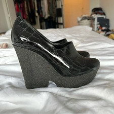 Sonia Rykiel Croc 6 inch wedge heels, black patent leather, size 39 NWOT