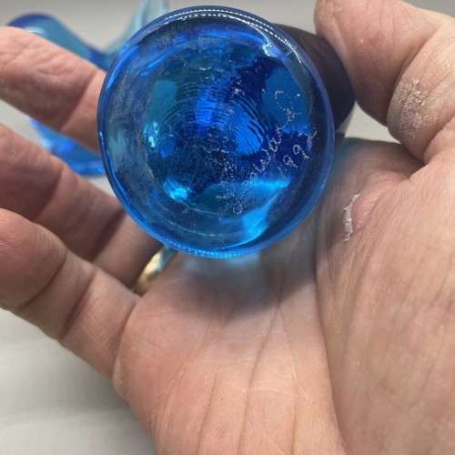 Vtg Lot 2 Leo Ward Bluebirds Of Happiness Hand Blown Glass Bird 1992 - Picture 3 of 4