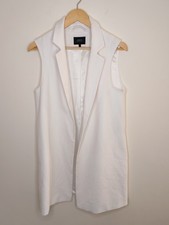 Papaya White Longline Sleeveless Blazer Vest - Tailored Long Gilet - Size 10