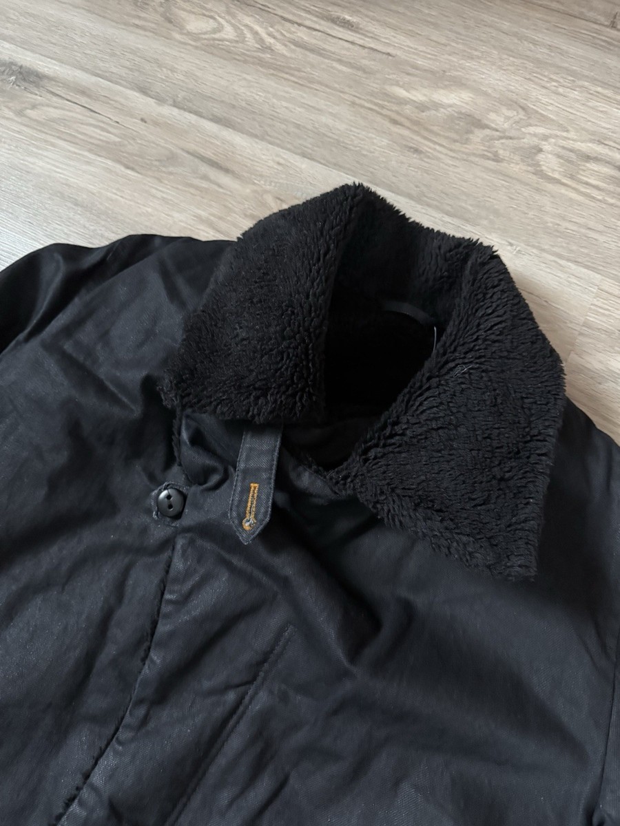 Mens Nudie Jeans Black Wax Coated Pekka Pea Coat Size L XL View 5