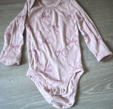 Carter's Pink Bow Print Knit Cotton Long Sleeve Snap Bodysuit Girls 3M