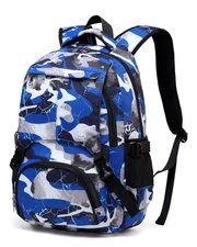 Kids Backpack Girls Boys Elementary Middle School Bookbag Camo Blue Teens