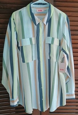 NWT Evri Blouse Women Long Sleeve Size 3X Striped Double Pockets Lightweight