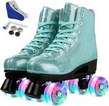 Roller Skates Women Holographic High Top PU Leather Rollerskates Shiny