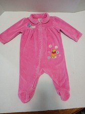 VTG Disney Winnie The Pooh 1-piece Footed Pink Sleeper Zip-Up 3-6mths Embroidery