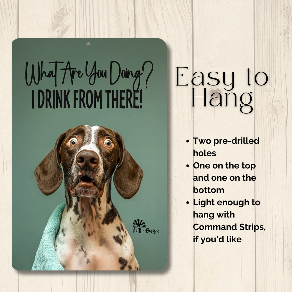 Letrero de baño puntero alemán de pelo corto inodoro baño perro divertido metal lata arte gsp Foto 2 de 4