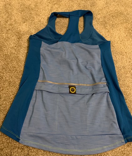 Women's MOXIE T-Back Cycling Top Built-in Sports Bra Sz M Azure Blue Reflective - Picture 3 of 3