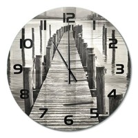 Glasuhr Runde Wanduhr Aus GehäRtetem Glas Holzsteg Schwarze Zeiger Fi60 Cm