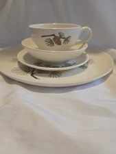 1960's Vintage Mar-crest Hand Decorated Dinnerware 4pc Setting Misty Pine Og Box